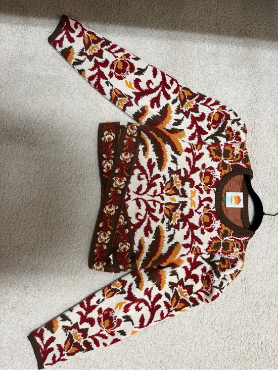 FARM Rio Sweaters - FARM Rio Multicolor Floral Crewneck Sweater in Red, Brown, Cream, Mustard